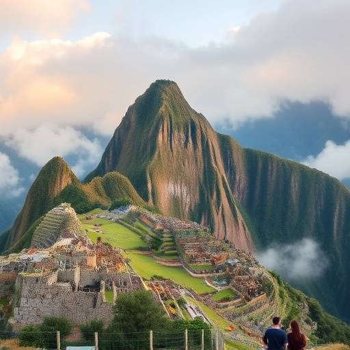 The ancient Incan citadel of Machu Picchu nestled in the Andes Mountains, Peru